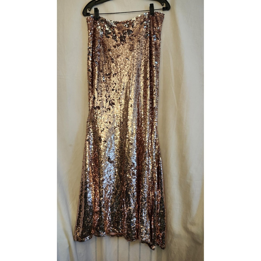 Lucky & Blessed Dress Womens L Gold Sequin Off Shoulder Mermaid‎ Maxi Formal